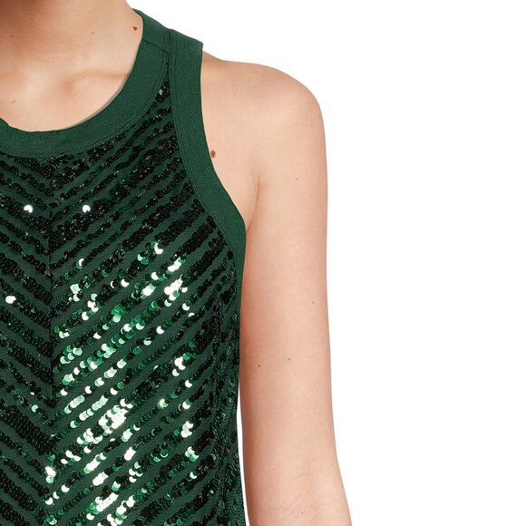2/$30 NO BOUNDARIES Sequin Tank Top  Hunter Lodge  Green Large #A0217 TRB2 - Picture 4 of 11